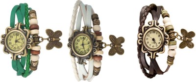 NS18 Vintage Butterfly Rakhi Watch Combo of 3 Green, White And Brown Analog Watch  - For Women   Watches  (NS18)