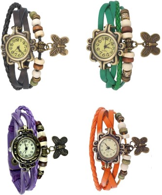 NS18 Vintage Butterfly Rakhi Combo of 4 Black, Purple, Green And Orange Analog Watch  - For Women   Watches  (NS18)