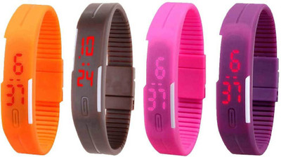 

NS18 Silicone Led Magnet Band Watch Combo of 4 Orange, Brown, Pink And Purple Watch - For Couple