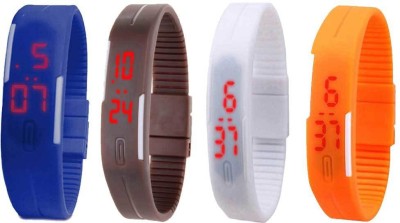 NS18 Silicone Led Magnet Band Combo of 4 Blue, Brown, White And Orange Digital Watch  - For Boys & Girls   Watches  (NS18)