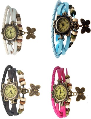 NS18 Vintage Butterfly Rakhi Combo of 4 White, Black, Sky Blue And Pink Analog Watch  - For Women   Watches  (NS18)