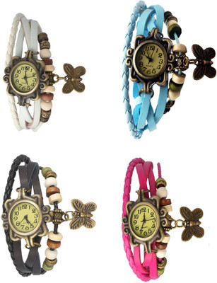 

Kissu Vintage Rakhi Combo of 4 White, Black, Sky Blue And Pink Watch - For Women
