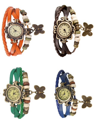 NS18 Vintage Butterfly Rakhi Combo of 4 Orange, Green, Brown And Blue Analog Watch  - For Women   Watches  (NS18)