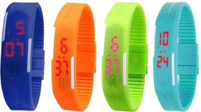 

NS18 Silicone Led Magnet Band Watch Combo of 4 Blue, Orange, Green And Sky Blue Watch - For Couple