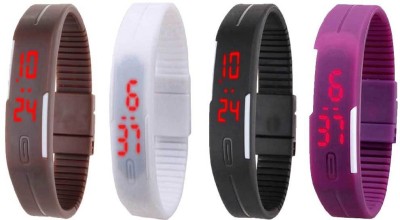 NS18 Silicone Led Magnet Band Watch Combo of 4 Brown, White, Black And Purple Digital Watch  - For Couple   Watches  (NS18)