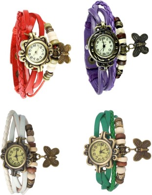 NS18 Vintage Butterfly Rakhi Combo of 4 Red, White, Purple And Green Analog Watch  - For Women   Watches  (NS18)