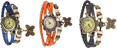 NS18 Vintage Butterfly Rakhi Watch Combo of 3 Blue, Orange And Black Analog Watch  - For Women   Watches  (NS18)