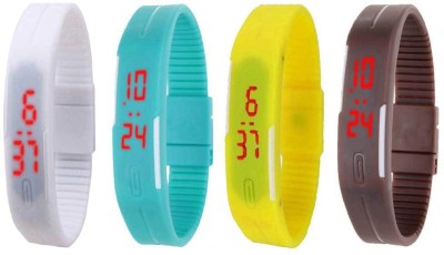 NS18 Silicone Led Magnet Band Combo of 4 White, Sky Blue, Yellow And Brown Digital Watch  - For Boys & Girls   Watches  (NS18)