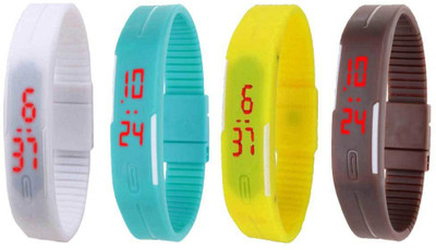 NS18 Silicone Led Magnet Band Combo of 4 White, Sky Blue, Yellow And Brown Digital Watch  - For Boys & Girls   Watches  (NS18)