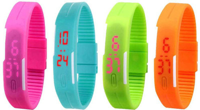 

NS18 Silicone Led Magnet Band Combo of 4 Pink, Sky Blue, Green And Orange Watch - For Boys & Girls