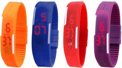 NS18 Silicone Led Magnet Band Watch Combo of 4 Orange, Blue, Red And Purple Digital Watch  - For Couple   Watches  (NS18)