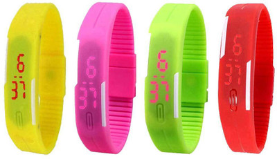 

NS18 Silicone Led Magnet Band Watch Combo of 4 Yellow, Pink, Green And Red Watch - For Couple