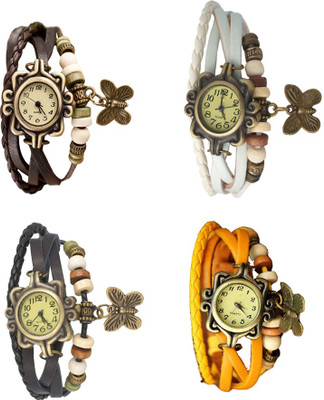 

Kissu Vintage Rakhi Combo of 4 Brown, Black, White And Yellow Watch - For Women