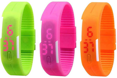 View NS18 Silicone Led Magnet Band Combo of 3 Green, Pink And Orange Digital Watch  - For Boys & Girls Wrist Watches Price Online(NS18)