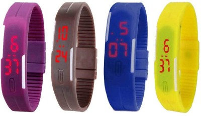 NS18 Silicone Led Magnet Band Combo of 4 Purple, Brown, Blue And Yellow Digital Watch  - For Boys & Girls   Watches  (NS18)