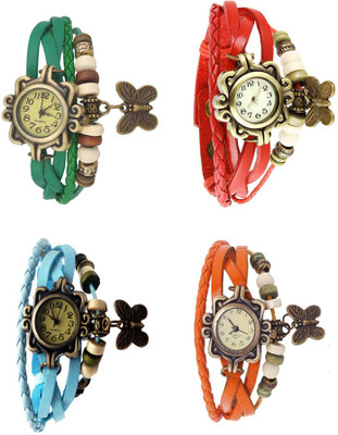 

Kissu Vintage Rakhi Combo of 4 Green, Sky Blue, Red And Orange Watch - For Women