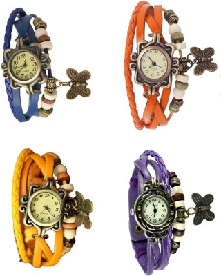 NS18 Vintage Butterfly Rakhi Combo of 4 Blue, Yellow, Orange And Purple Analog Watch  - For Women   Watches  (NS18)