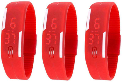

NS18 Silicone Led Magnet Band Combo of 3 Red Watch - For Boys & Girls