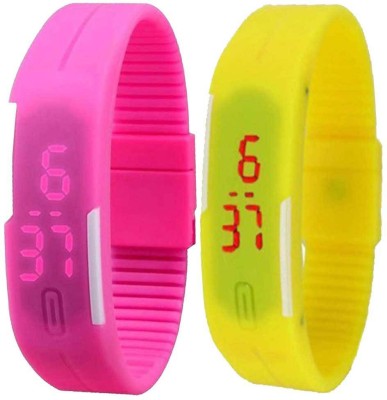 NS18 Silicone Led Magnet Band Set of 2 Pink And Yellow Digital Watch  - For Boys & Girls   Watches  (NS18)
