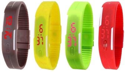 NS18 Silicone Led Magnet Band Watch Combo of 4 Brown, Yellow, Green And Red Digital Watch  - For Couple   Watches  (NS18)