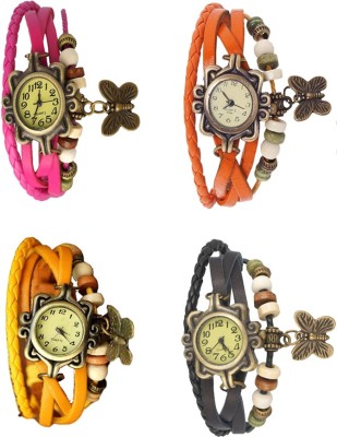 NS18 Vintage Butterfly Rakhi Combo of 4 Pink, Yellow, Orange And Black Analog Watch  - For Women   Watches  (NS18)