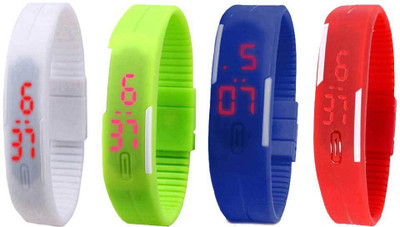 NS18 Silicone Led Magnet Band Watch Combo of 4 White, Green, Blue And Red Digital Watch  - For Couple   Watches  (NS18)