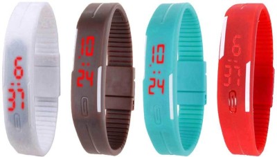 NS18 Silicone Led Magnet Band Watch Combo of 4 White, Brown, Sky Blue And Red Digital Watch  - For Couple   Watches  (NS18)