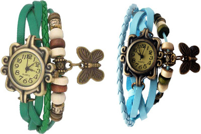 

Kissu Vintage Rakhi Watch Combo of 2 Green And Sky Blue Watch - For Women