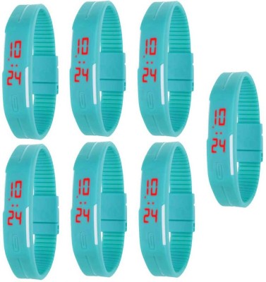 NS18 Silicone Led Magnet Band Combo of 7 Sky Blue Digital Watch  - For Boys & Girls   Watches  (NS18)