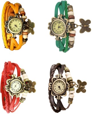 NS18 Vintage Butterfly Rakhi Combo of 4 Yellow, Red, Green And Brown Analog Watch  - For Women   Watches  (NS18)