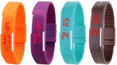 NS18 Silicone Led Magnet Band Combo of 4 Orange, Purple, Sky Blue And Brown Digital Watch  - For Boys & Girls   Watches  (NS18)