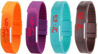 Kissu Led Magnet Band Combo of 4 Orange, Purple, Sky Blue And Brown Watch - For Men & Women