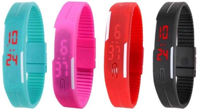 NS18 Silicone Led Magnet Band Combo of 4 Sky Blue, Pink, Red And Black Digital Watch  - For Boys & Girls   Watches  (NS18)