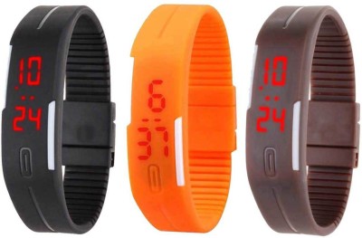 NS18 Silicone Led Magnet Band Combo of 3 Black, Orange And Brown Digital Watch  - For Boys & Girls   Watches  (NS18)