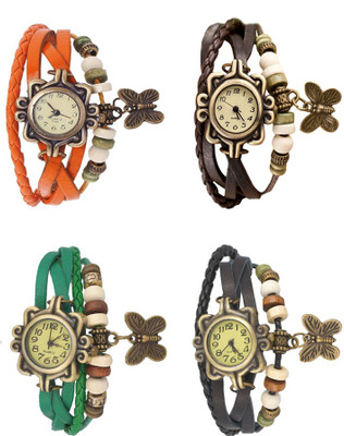 

Kissu Vintage Rakhi Combo of 4 Orange, Green, Brown And Black Watch - For Women