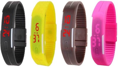 NS18 Silicone Led Magnet Band Combo of 4 Black, Yellow, Brown And Pink Digital Watch  - For Boys & Girls   Watches  (NS18)