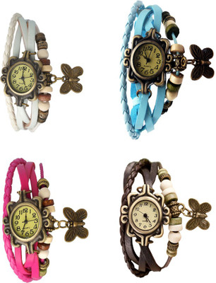 

NS18 Vintage Butterfly Rakhi Combo of 4 White, Pink, Sky Blue And Brown Watch - For Women