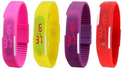 NS18 Silicone Led Magnet Band Watch Combo of 4 Pink, Yellow, Purple And Red Digital Watch  - For Couple   Watches  (NS18)