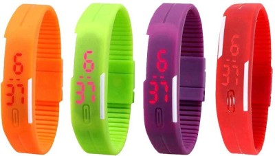 NS18 Silicone Led Magnet Band Watch Combo of 4 Orange, Green, Purple And Red Digital Watch  - For Couple   Watches  (NS18)