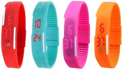 NS18 Silicone Led Magnet Band Combo of 4 Red, Sky Blue, Pink And Orange Digital Watch  - For Boys & Girls   Watches  (NS18)