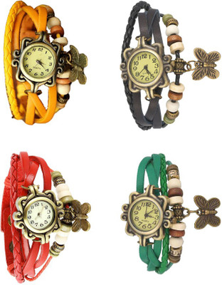 

NS18 Vintage Butterfly Rakhi Combo of 4 Yellow, Red, Black And Green Watch - For Women