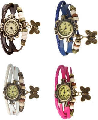 NS18 Vintage Butterfly Rakhi Combo of 4 Brown, White, Blue And Pink Analog Watch  - For Women   Watches  (NS18)