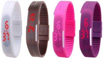 NS18 Silicone Led Magnet Band Watch Combo of 4 White, Brown, Pink And Purple Digital Watch  - For Couple   Watches  (NS18)