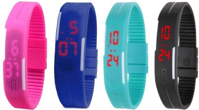 NS18 Silicone Led Magnet Band Combo of 4 Pink, Blue, Sky Blue And Black Digital Watch  - For Boys & Girls   Watches  (NS18)