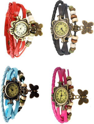 

Kissu Vintage Rakhi Combo of 4 Red, Sky Blue, Black And Pink Watch - For Women