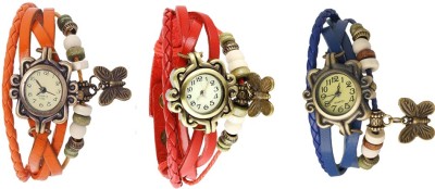 NS18 Vintage Butterfly Rakhi Watch Combo of 3 Orange, Red And Blue Analog Watch  - For Women   Watches  (NS18)