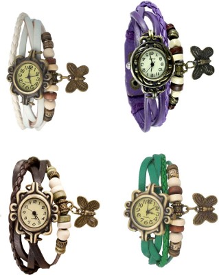 NS18 Vintage Butterfly Rakhi Combo of 4 White, Brown, Purple And Green Analog Watch  - For Women   Watches  (NS18)