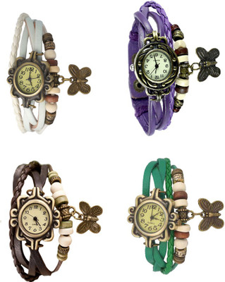 NS18 Vintage Butterfly Rakhi Combo of 4 White, Brown, Purple And Green Analog Watch  - For Women   Watches  (NS18)