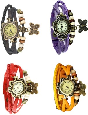 NS18 Vintage Butterfly Rakhi Combo of 4 Black, Red, Purple And Yellow Analog Watch  - For Women   Watches  (NS18)