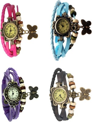 NS18 Vintage Butterfly Rakhi Combo of 4 Pink, Purple, Sky Blue And Black Analog Watch  - For Women   Watches  (NS18)